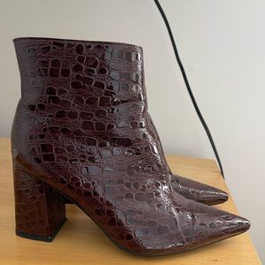 Public Desire Red Croc Pointed Toe Ankle Boots